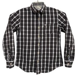 American Eagle Men's M Heavy Plaid Shirt Jacket Shacket Black White No77 Vintage